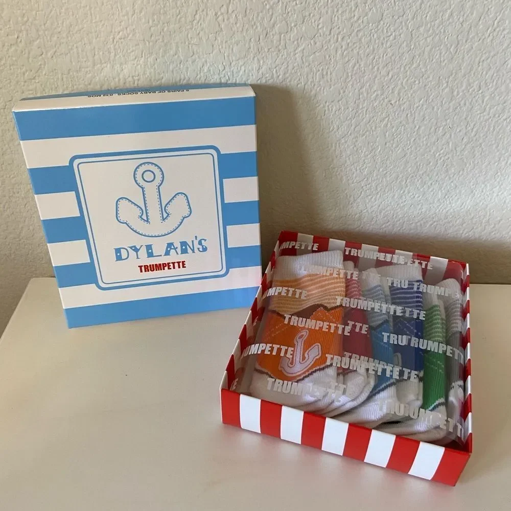 Trumpette Dylan's Socks Set of 6 Pairs Nautical Anchor Size 0-12 Months NEW